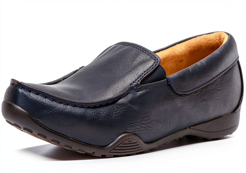 Child wearing faux leather loafers on a playground