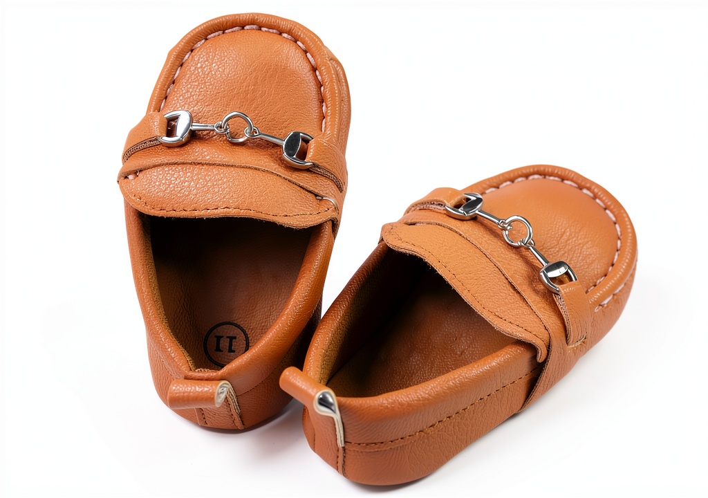 Baby wearing TinyTreads suede loafers indoors